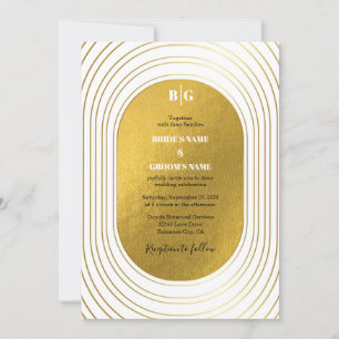 Invitación Boda de arco Minimalista moderno blanco y dorado