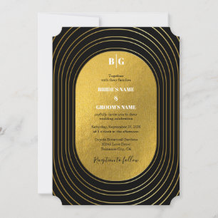 Invitación Boda de Arco Minimalista Moderno Negro y Oro