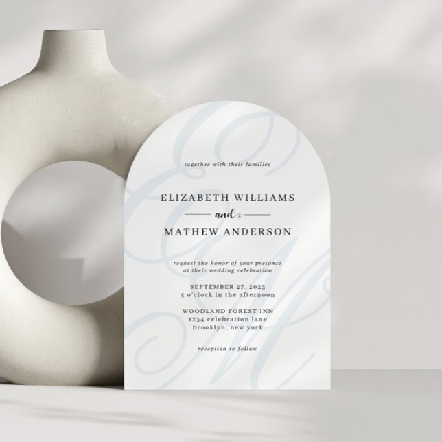 Invitación Boda de arco monograma azul agitado (Subido por el creador)
