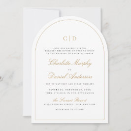 Invitación Boda de arco monograma con guión clásico elegante