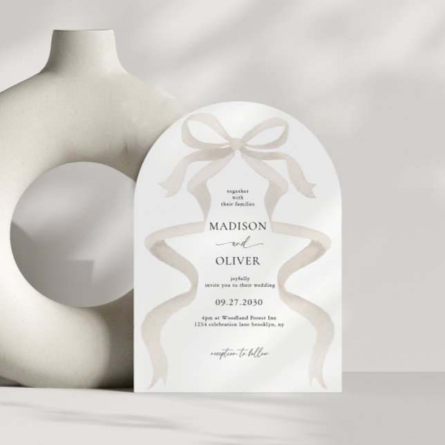 Invitación Boda de arco monograma de marfil beige beow modern (Subido por el creador)