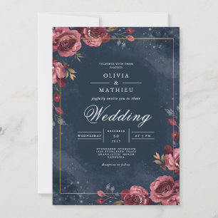Invitación Boda de Arco Naval Floral Rojo Intenso