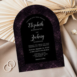 Invitación Boda de Arco Negro Floral Púrpura Oscura y Malhumo