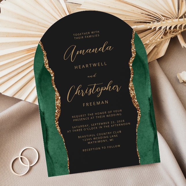Invitación Boda de arco oscuro con escritura de la ágata de o (Subido por el creador)