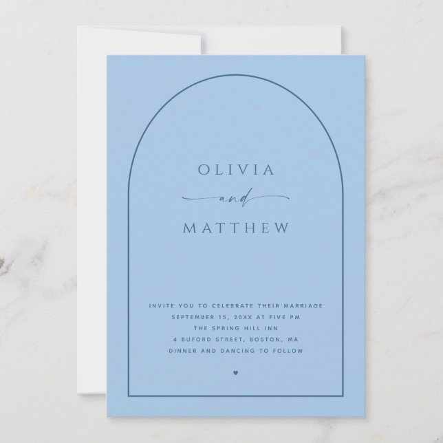 Invitación Boda de Arco Pastel Azul Cielo | Foto y Código QR (Anverso)