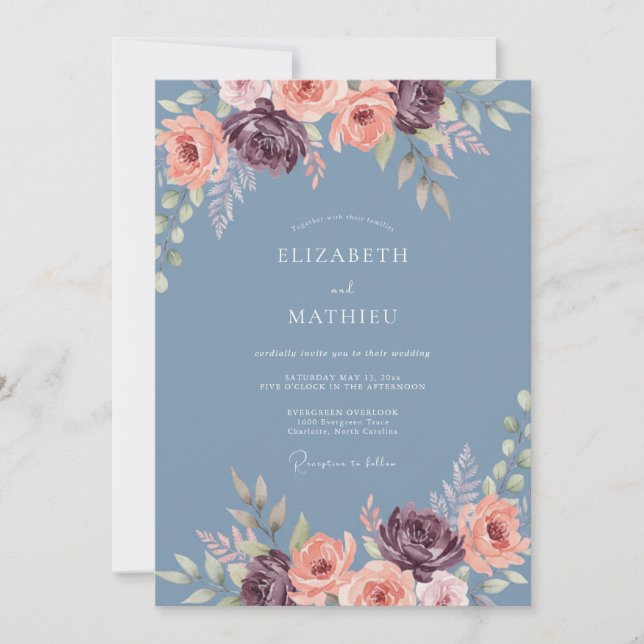 Invitación Boda de arco pintado azul polvoriento (Anverso)