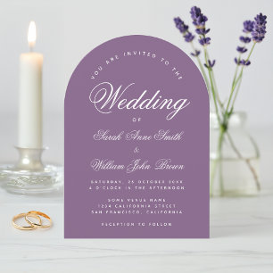 Invitación Boda de Arco Púrpura Polvoriento Escritura Simple