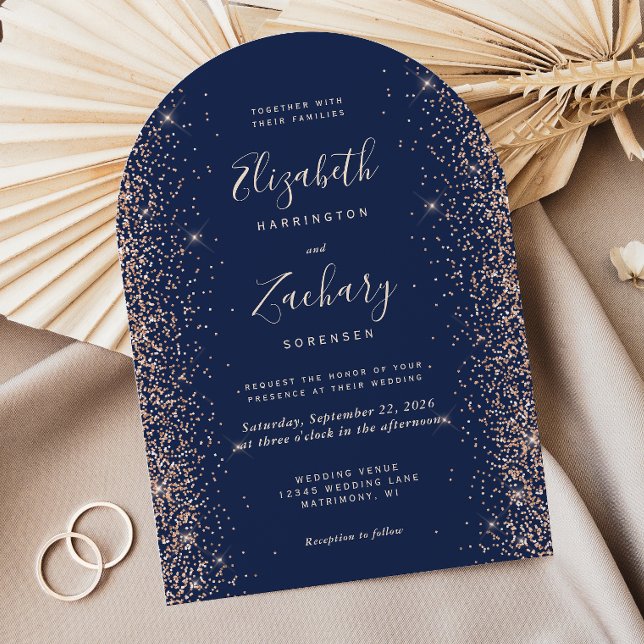 Invitación Boda de arco Purpurina de la Marina Azul moderna (Subido por el creador)
