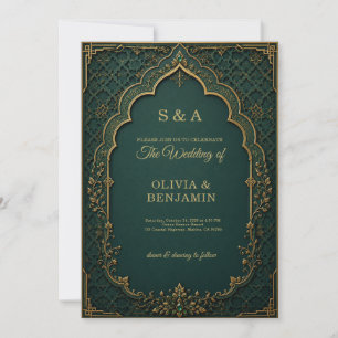 Invitación Boda de Arco Real Verde Esmeralda y Dorado