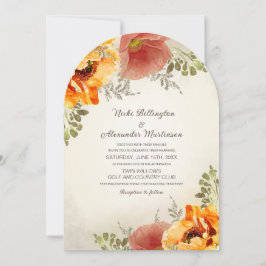 Invitación Boda de Arco Rústico Naranja de Floral Quemado de 