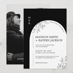 Invitación Boda de arco simple negro y blanco moderno