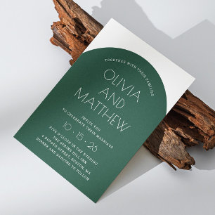 Invitación Boda de arco tipográfico moderno verde esmeralda +
