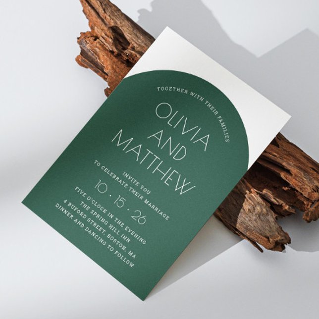 Invitación Boda de arco tipográfico moderno verde esmeralda + (Subido por el creador)