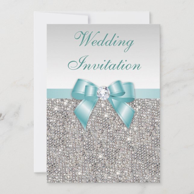 Invitación Boda de arco Verde azulado de diamantes de plata f (Anverso)