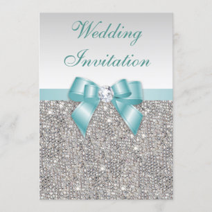 Invitación Boda de arco Verde azulado de diamantes de plata f