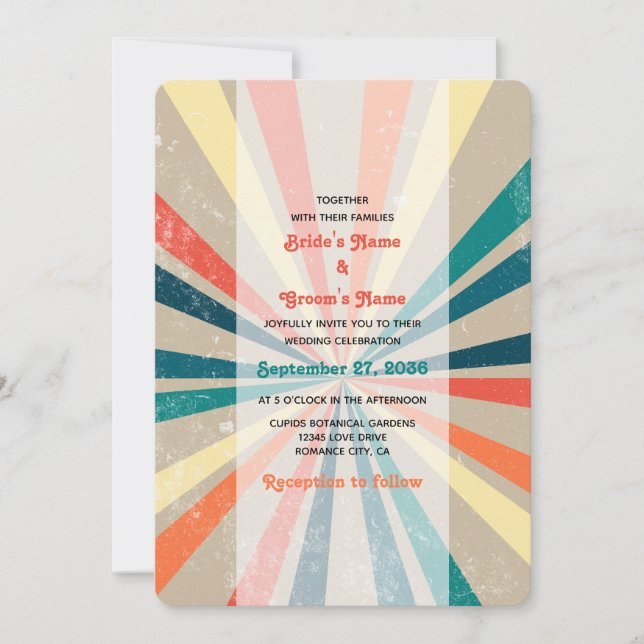 Invitación Boda de arcoiris retro colorido (Anverso)
