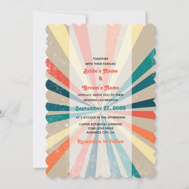 Invitación Boda de arcoiris retro colorido (Anverso)