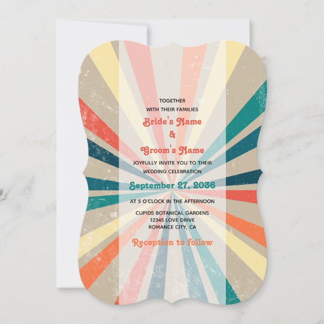 Invitación Boda de arcoiris retro colorido (Anverso)