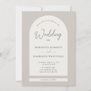 Invitación Boda de arcos de guiones modernos Taupe Ecru