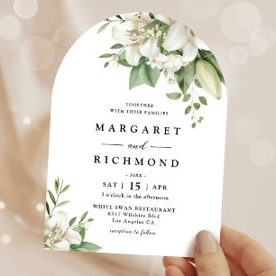 Invitación Boda de arcos florales de color blanco lirio elega