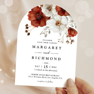 Invitación Boda de arcos florales de color rojo y blanco ruso