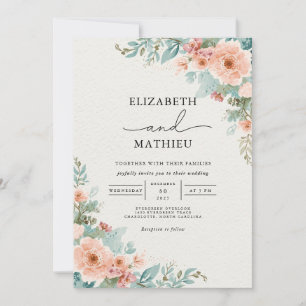 Invitación Boda de arcos florales de coral suave