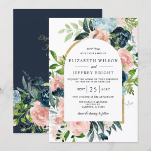 Invitación Boda de arcos florales Rubor Gold de la Marina de 