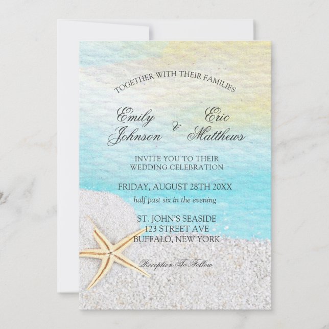 Invitación Boda de arena blanca de la playa (Anverso)