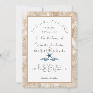 Invitación Boda de arena dorada de color azul marino de la pl
