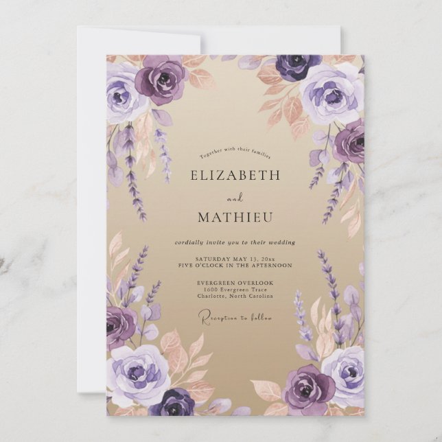 Invitación Boda de arena elegante con lavanda (Anverso)