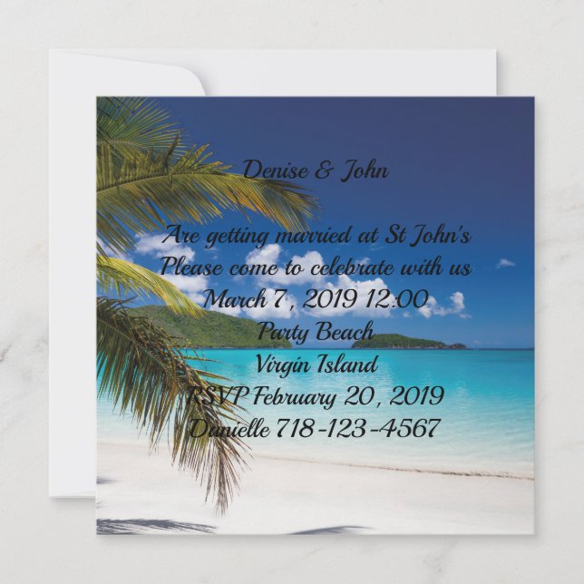Invitación Boda de arena tropical en la playa (Anverso)