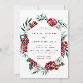 Invitación Boda de armazón floral de color rojo y blanco