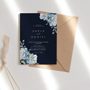 Invitación Boda de armazón floral de invierno azul oscuro