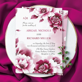 Invitación Boda de armazón floral y acuarela de Borgoña