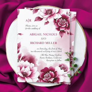 Invitación Boda de armazón floral y acuarela de Borgoña