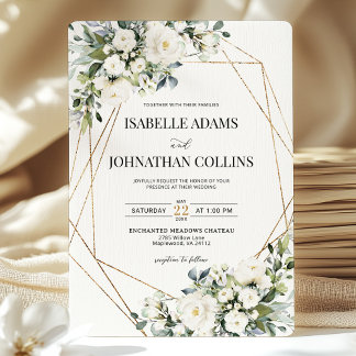 Invitación Boda de armazón geométrico de oro con vegetación f