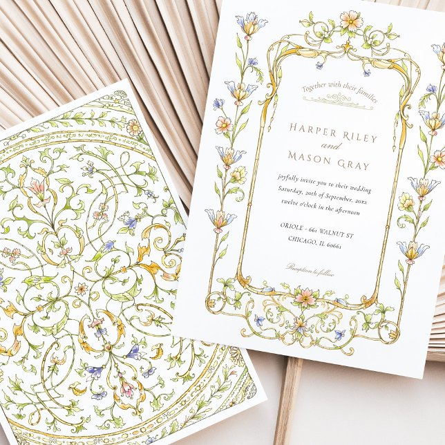 Invitación Boda de armazón Rococo de acuarela floral (Subido por el creador)