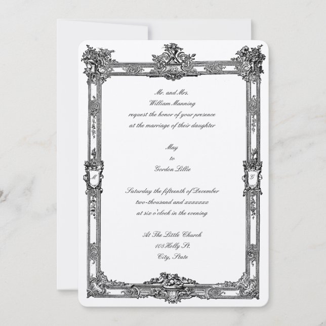 Invitación Boda de armazón rococó y floral (Anverso)