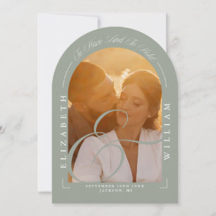 Invitación Boda de Arquitectura de Foto de Verde Salvia Elega