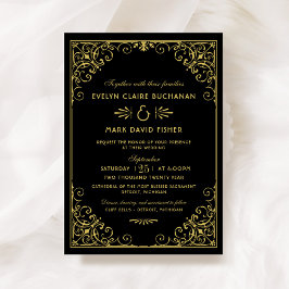 Invitación Boda de Art Deco Vintage Black and Gold