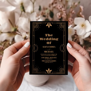Invitación Boda de Art Deco Vintage Black and Gold