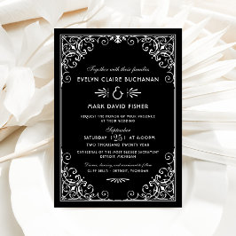 Invitación Boda de Art Deco Vintage en blanco y negro