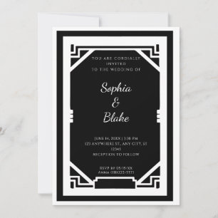 Invitación Boda de Art Deco Vintage en blanco y negro