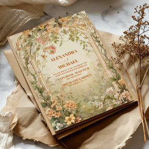 Invitación Boda de Art Nouveau Art Nouveau verde de oliva