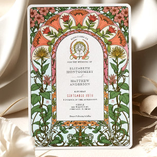 Invitación Boda de Art Nouveau audaz de los florines rojos y