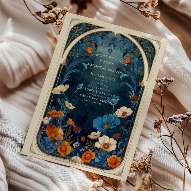 Invitación Boda de Art Nouveau azul de la Marina de Guerra Vi (Subido por el creador)