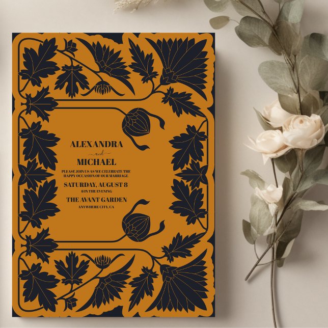 Invitación Boda de Art Nouveau azul dorado (Subido por el creador)