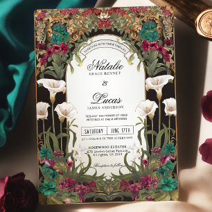 Invitación Boda de Art Nouveau con flores de tono de joyas de