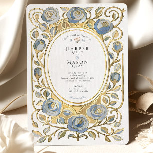 Invitación Boda de Art Nouveau con Rosas Azules Polvorientas
