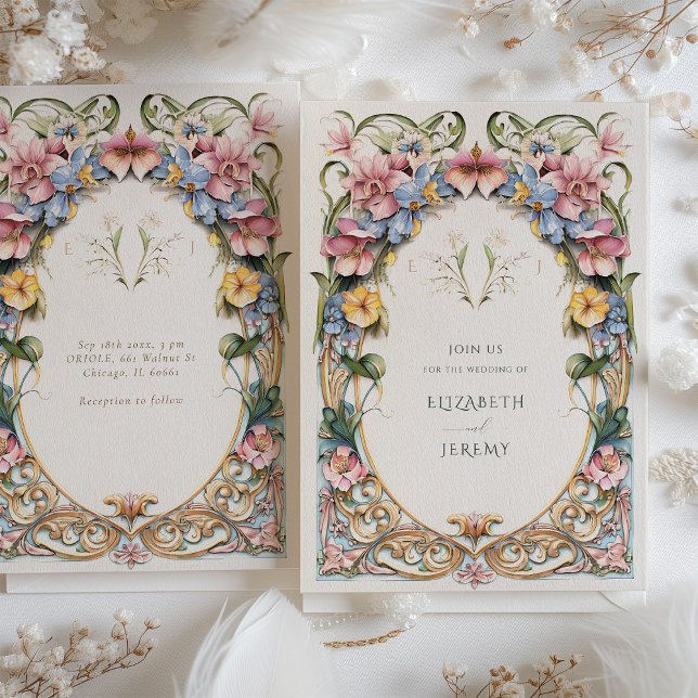 Invitación Boda de Art Nouveau de Bliss Wildflowers Botánico (Subido por el creador)